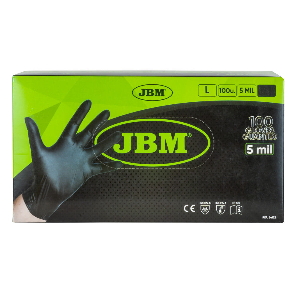 JBM Disposable Black Nitrile Gloves