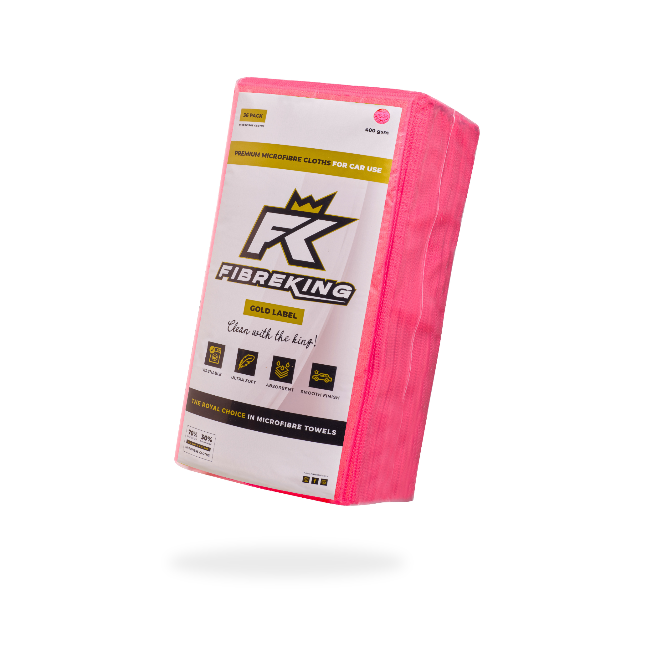 FibreKing Gold Label 400GSM Microfibre Cloths - 36 pack (Various Colours)