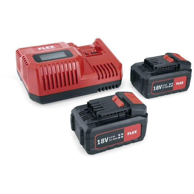 FLEX Power 55 R Battery Set - 10.8/18.0 V Rapid Charger & Twin 5.0 Ah 18.0 V