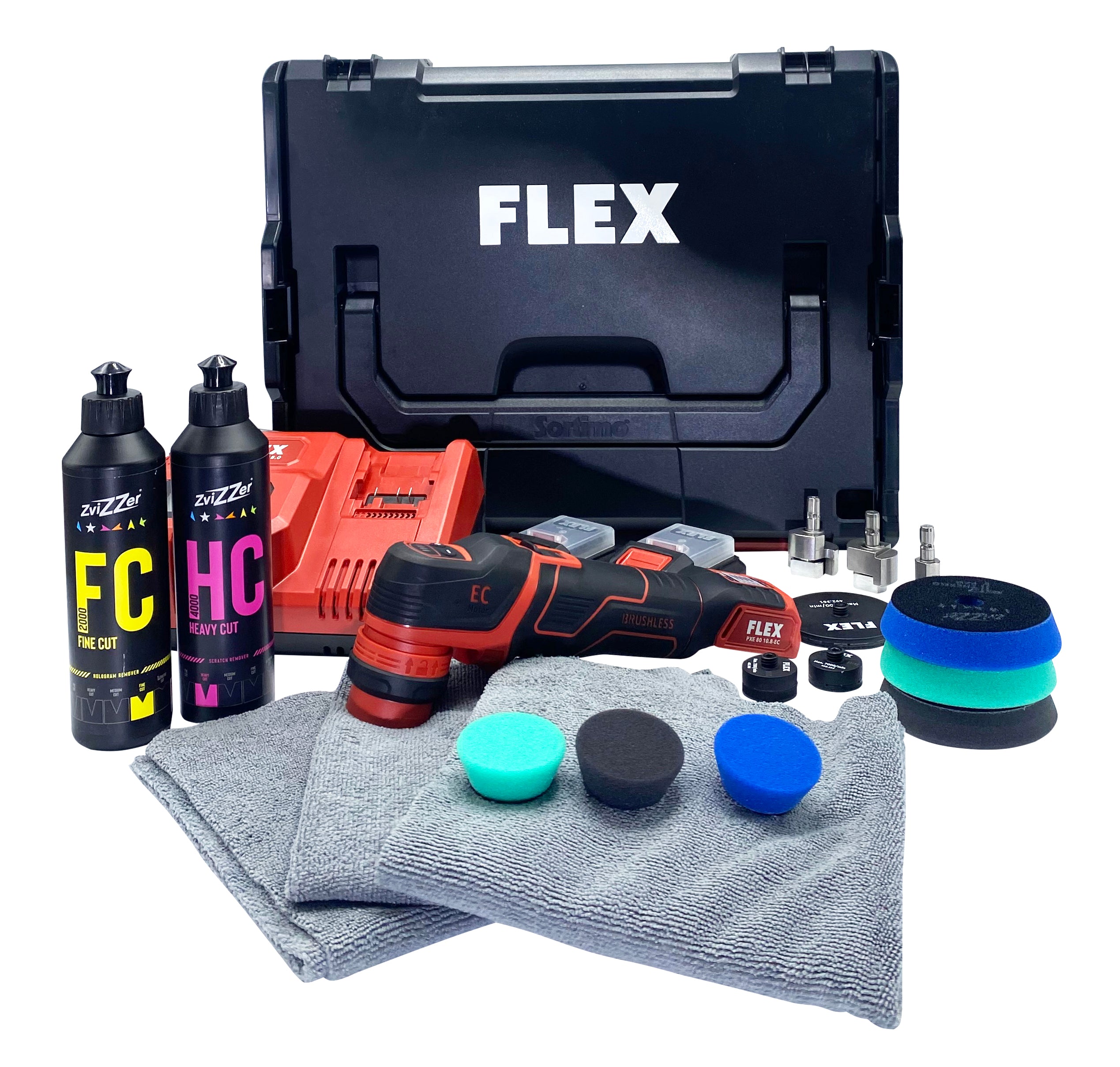 Flex x Zvizzer Kit (PXE 80 10.8-EC/2.5 Set + Thermo 2 & 3' Pads + HC & FC 250ml)
