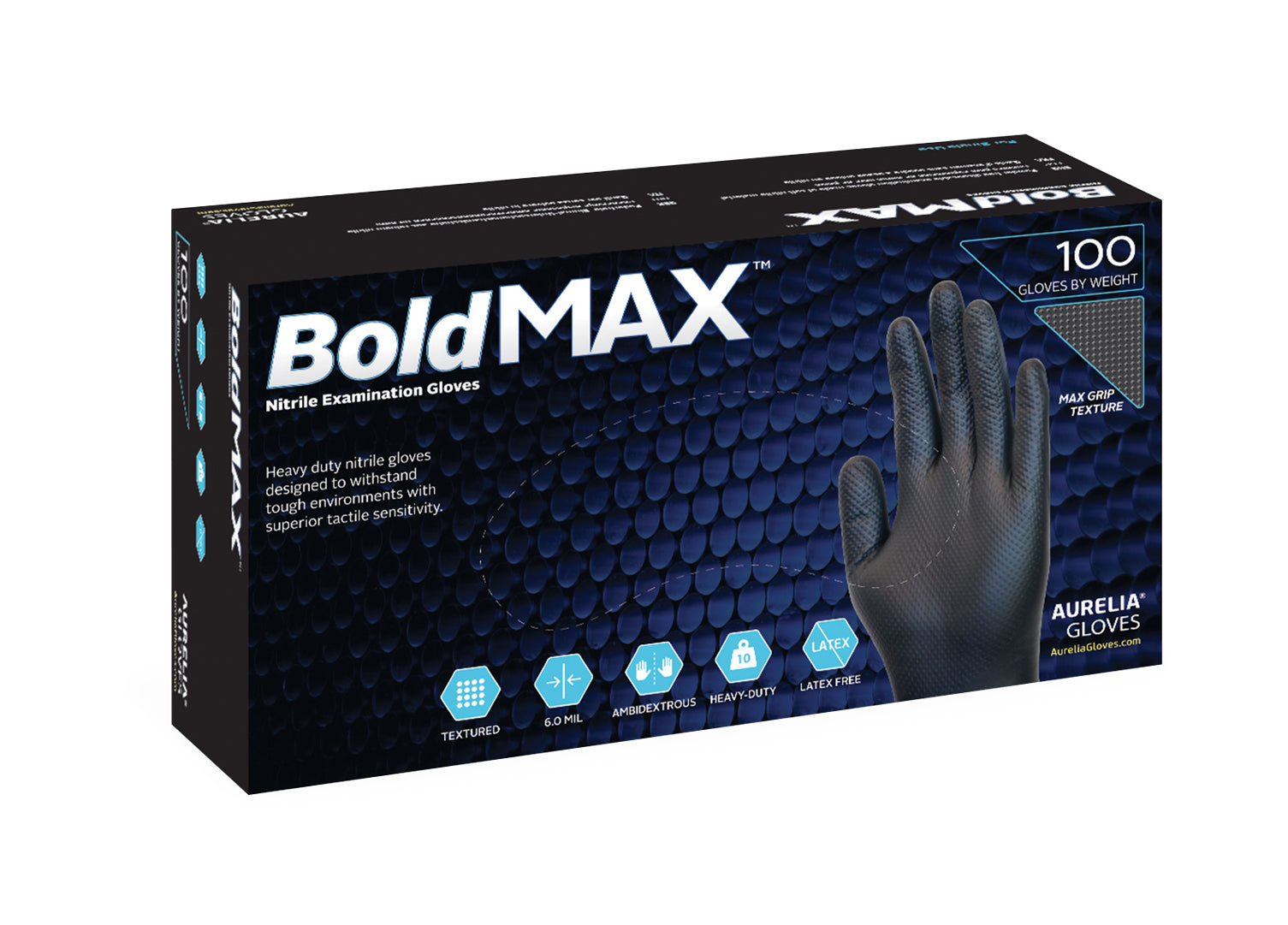 Aurelia Black Bold MAX Nitrile Powder Free Examination Gloves (50 Gloves Per Box)